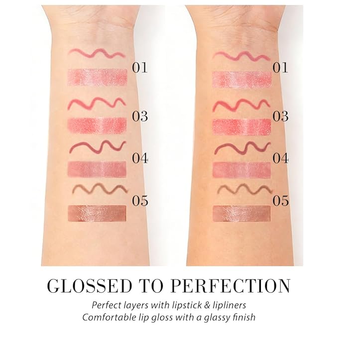 BINGBRUSH 2PCS Lip Gloss Set, Glitter 2-in-1 Lip Liner & Gloss Combo, Hydrating Lip Plumper Lifter, Easy-to-Apply Lip Tint for Daily, Work & Party, Women's Makeup