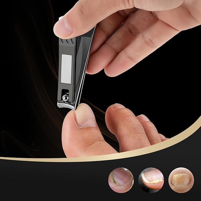 Nail Clippers Set, Curved Fingernail Clipper for Men Women Adult, Ultra Sharp Stainless Steel Fingernail & Toenail Clippers for Thick Nails (Black)
