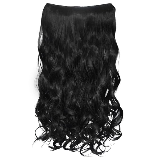 REECHO 20" 1-pack 3/4 Full Head Curly Wave Clips in on Synthetic Hair Extensions HE008 Hair pieces for Women 5 Clips 4.5 Oz Per Piece - Jet Black