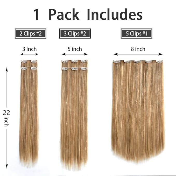 Clip in Hair Extensions Blonde Extension Straight 22" Long Synthetic Fluffy and not Tangled Invisible Clips on Hairpieces for Women 5PCS Curly Wavy 18" Girls Brown Red White Natural 5 Oz
