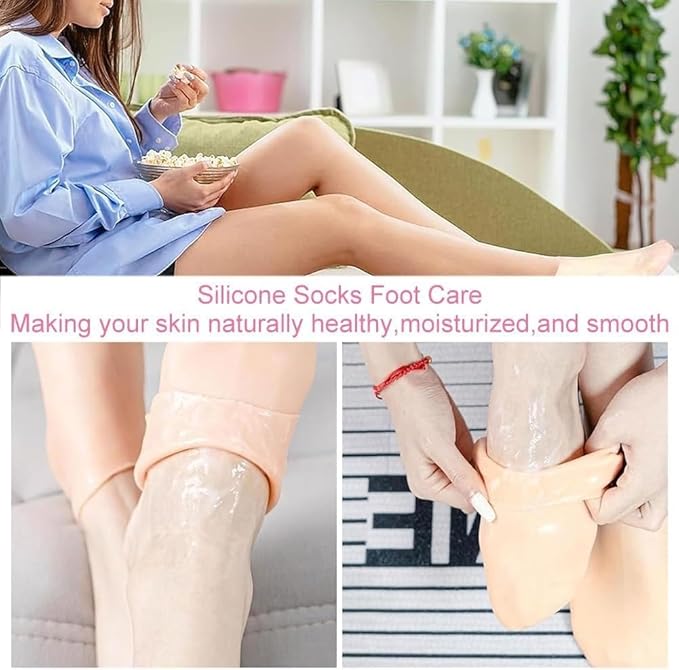 2 Pairs Silicone Moisturizing Glove Socks Set for Dry Cracked Feet and Hands, Anti Slip Spa Socks Women Gel Pedicure Socks for Foot Hand Softening Foot Care After Pedicure (Pink)