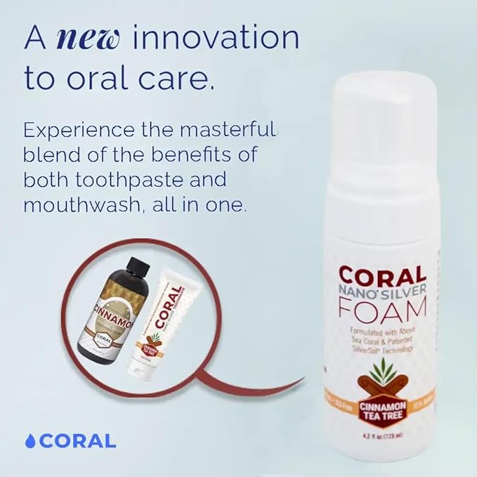 Coral Nano Silver Foaming Toothpaste – Fluoride Free Natural Remineralizing Tooth Foam – Whitening, SLS & Glycerin Free with Xylitol & Coral Calcium – Cinnamon Flavor (4oz, 3-Month Supply)