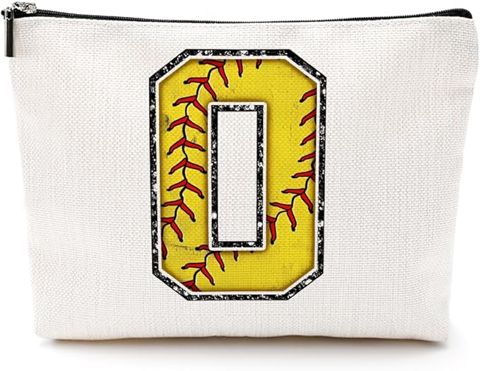 CQM Softball Gifts Initial Makeup Bag Monogrammed Cosmetic Bag Letter O Zipper Pouch Softball Accessories for Girls Women Player Coaches Friend Stuff Graduation Birthday Gifts ?