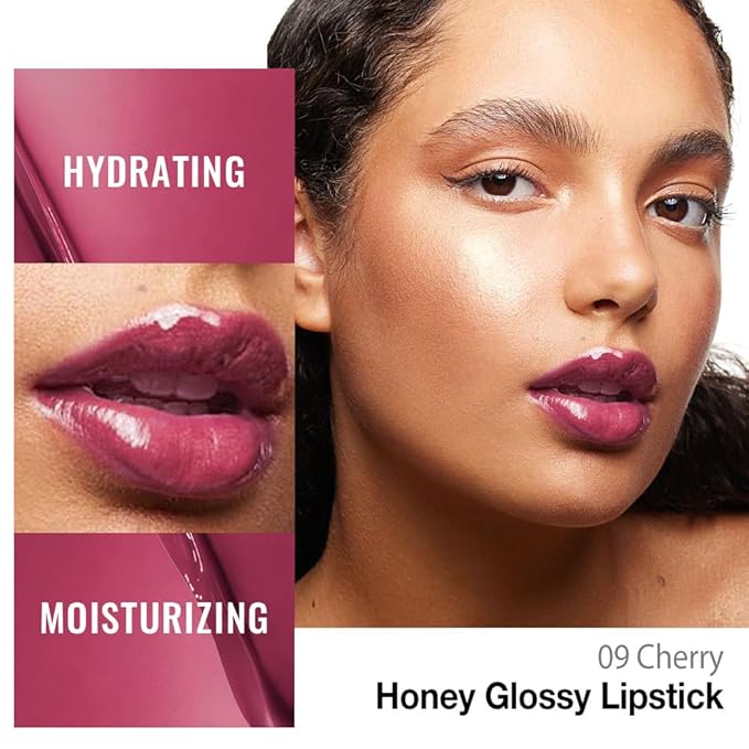 HHLTOH Cherry Honey Lipstick Tinted Lip Balm - Shine Moisturizing Lipstick for Women, Natural Nourishing Hydrating Lip Gloss Stain for Dry Lips, Tint Sheer Lightweight Makeup, Vegan - 1Pc #09 Cherry
