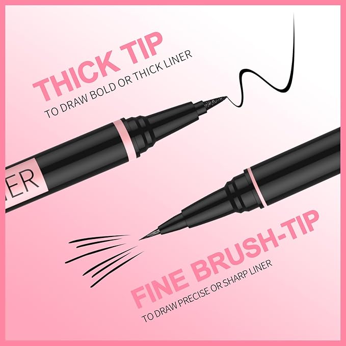 iMethod Liquid Eyeliner - Waterproof Eyeliner 2-in-1 Dual-Ended Eye Liner with Precise Brush-Tip and Thick Tip, Black Liquid Liner Pen, Matte Finish, Long Lasting, Smudge-proof, Transfer-proof, Black