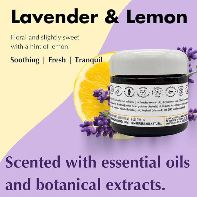 MONA BRANDS All Natural Deodorant Body Butter for Whole Body & Intimate Parts | Deodorant Cream for Women, Men, and Teens | Aluminum Free | Lavender & Lemon 2 oz
