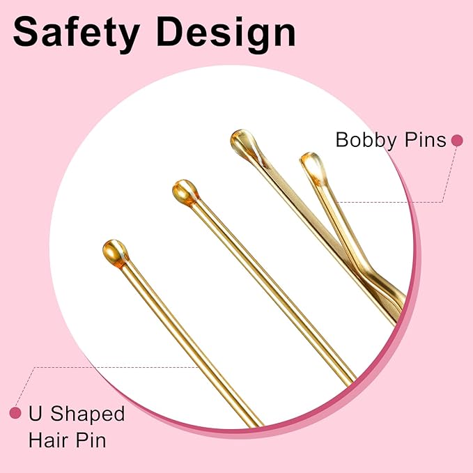 TsMADDTs Hair Pins, Blonde Bobby U Shaped Hair Pins for Women, Buns Nets with Box, 2.4in & 2in