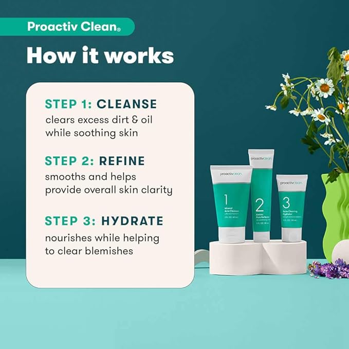 Proactiv Clean 3 Step Acne Routine w/ Pimple Patches- Sulfur Acne Treatment Cleanser, Azelaic Acid Serum, and Facial Moisturizer for Sensitive, Acne-Prone Skin- 30 Day Acne Kit with Pimple Patches