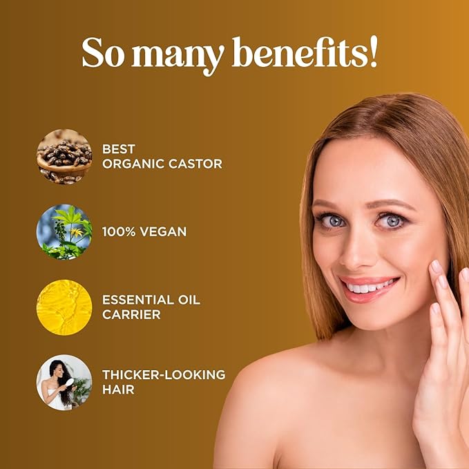 Organic Castor Oil for Hair Skin & Nails - USDA Organic Hexane Free Castor Oil for Skin Face Eyelashes Brows Stomach and Full Body Detox - Extra Virgin Non-GMO Vegan & Cruelty Free (16 Fl Oz)