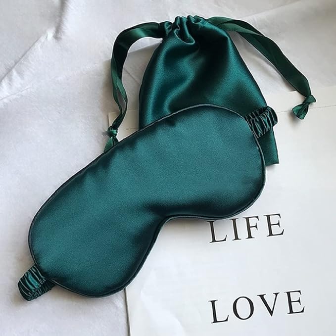 LCBD Silk Satin Sleeping Eye Mask, Dark Green Sleep Eye Mask Night Blindfold for Women and Men, Soft Breathable Blackout Eyeshade Eye Cover for Travel, Wedding Bridesmaid Gift