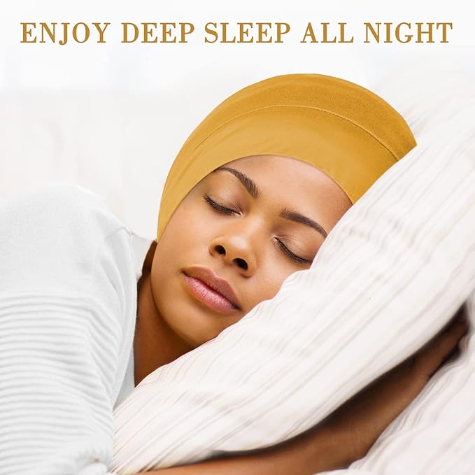 Fittia Satin Hair Bonnet for Sleeping, Silky No Frizzy for Curls Care, Adjustable Strap for Non-Slip, Dreadlocks Cap for Women&Men Mustard Yellow