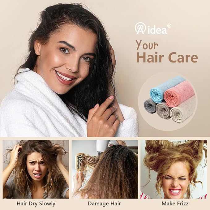 AIDEA Microfiber Hair Towel Wrap, 5 Pack Hair Turbans, Super Absorbent Quick Dry Hair Towel Wrap for All Hair Types Anti Frizz, Multicolor 26"×10"