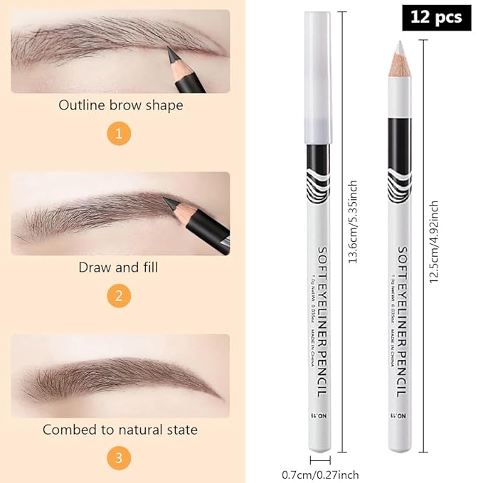 12PCS White Waterproof Inner Eyeliner, Eyebrow Pencil for Women– Multi-Use Cream Pen with Sharpener for Liner, Shadow,Matte Quick Dry Eye Pencils, Smudge Proof, Delineador de ojos