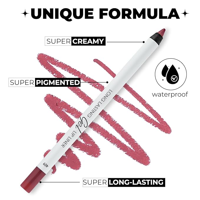 Matte Gel Lip Liner Pencil | Weightless & CreamyTexture - Sharpenable - Longwear & Waterproof - High Pigmented & Flawless Finish - Cruelty-free & Paraben-Free,- 409, 1,7g/0.05oz