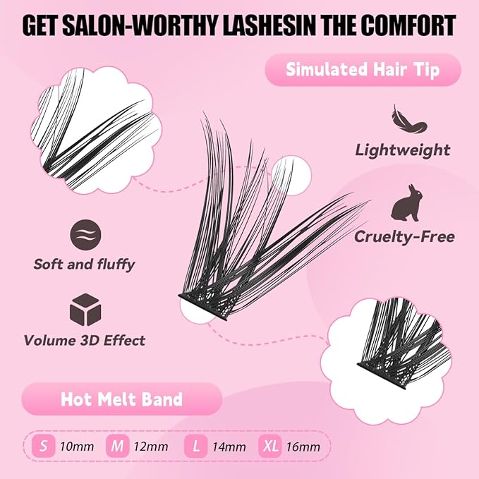 Natural Lash Clusters Kit Wispy Eyelash Clusters 120 pcs Cluster Eyelash Extensions C Curl Individual Lashes 10-16 mm Mix Length Natural Look (60D KIT 120 Pcs)