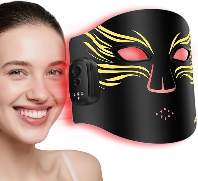 Red Light Therapy for Face, Valentines Day Gifts, Wireless Led Face Mask Light Therapy, Rechargeable 2000mAh Red Light Mask with 336 LED Chips, 4 Modes, Timer for Home Skincare (Black)