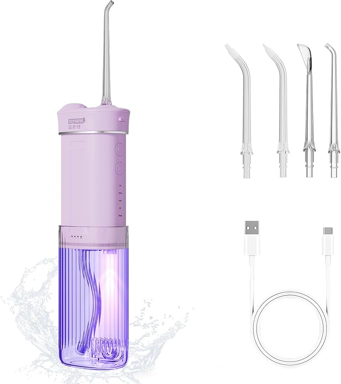 Hooyapik Portable Eco-Friendly Water Flosser 225ML Long-Lasting Endurance Travel Oral Irrigator for Gum Care/Implants/Braces (Pink)