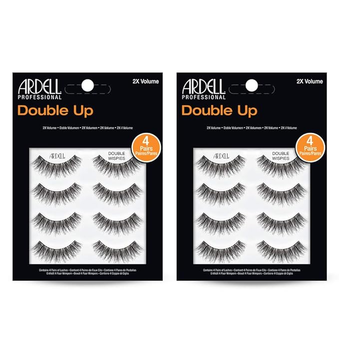 Ardell Double Up Wispies False Eyelashes - Double-Layered for Extra Volume & Dramatic Look, Natural Strip Wispy Lashes, 2 Pack