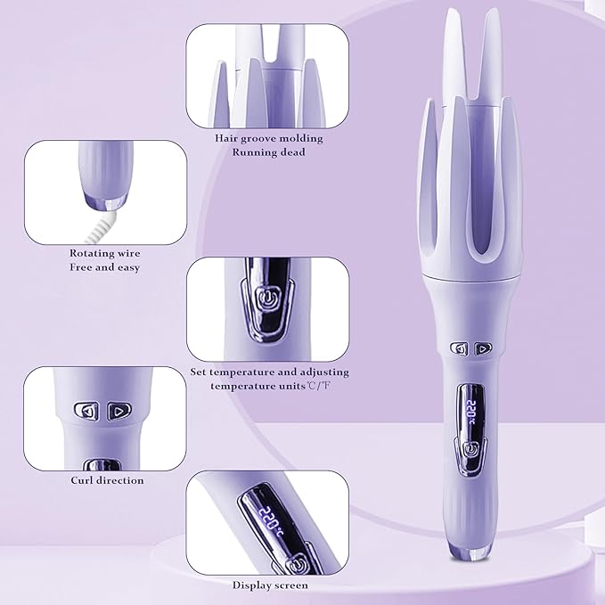 TGTNG® Automatic Hair Curler,Automatic Curling Iron with 4 Temperatures,Dual Voltage Rotating Curling Iron with 1 1/4 inch Fast Heating and Auto Shut-Off for Professional Hair Styling