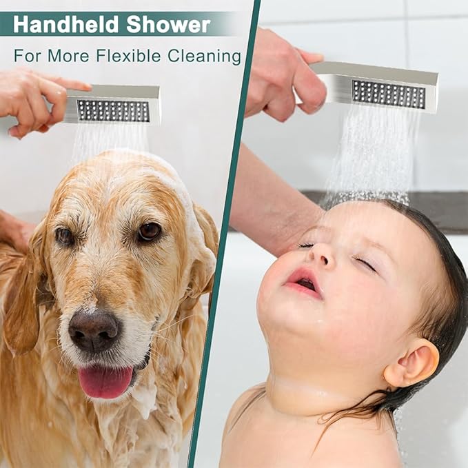Shower Faucet Set Brushed Nickel Shower System, Starbath 8" Rain Shower Head and Handheld Spray Shower Set Complete Ceiling Mounted,2 Way Pressure Balance Shower Valve and Trim Kit Included