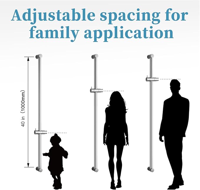 OFFO Shower Slide Bar Combo, Adjustable 40 in Slide Bar with 6-Mode High Pressure Handheld Shower Head and 60 in Stainless Steel Hose, Screw Wall Mounted, Chrome