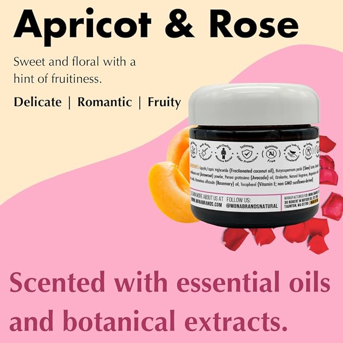 MONA All Natural Deodorant for Whole Body & Intimate Parts | Deodorant Cream for Women, Men & Teens | No Aluminum, Baking Soda or Synthetic Fragrance | (Apricot & Rose, 2.0 Oz (Pack of 1))