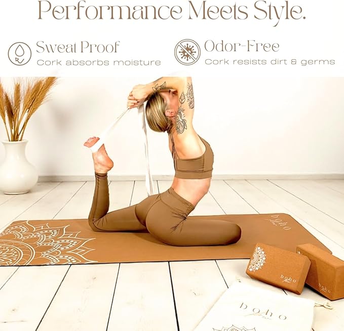Cork Yoga Block 2 Pack with Strap & Bag | Premium Eco-Friendly Cork Bricks 9”x6”x3” | Heavy-Duty, Non-Slip & Durable Yoga Props | Plastic-Free, EVA-Free, Non-Toxic