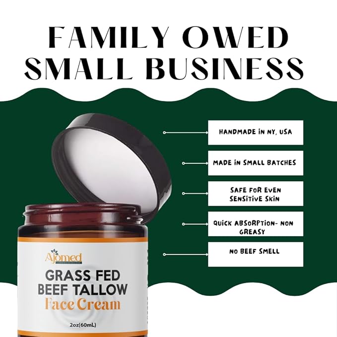 Tallow Face Moisturizer NON-GREASY Grass Fed Beef Tallow for Skin Care- Handmade Tallow face Cream-Sensitive & Dry Skin (LAVENDER VANILLA)