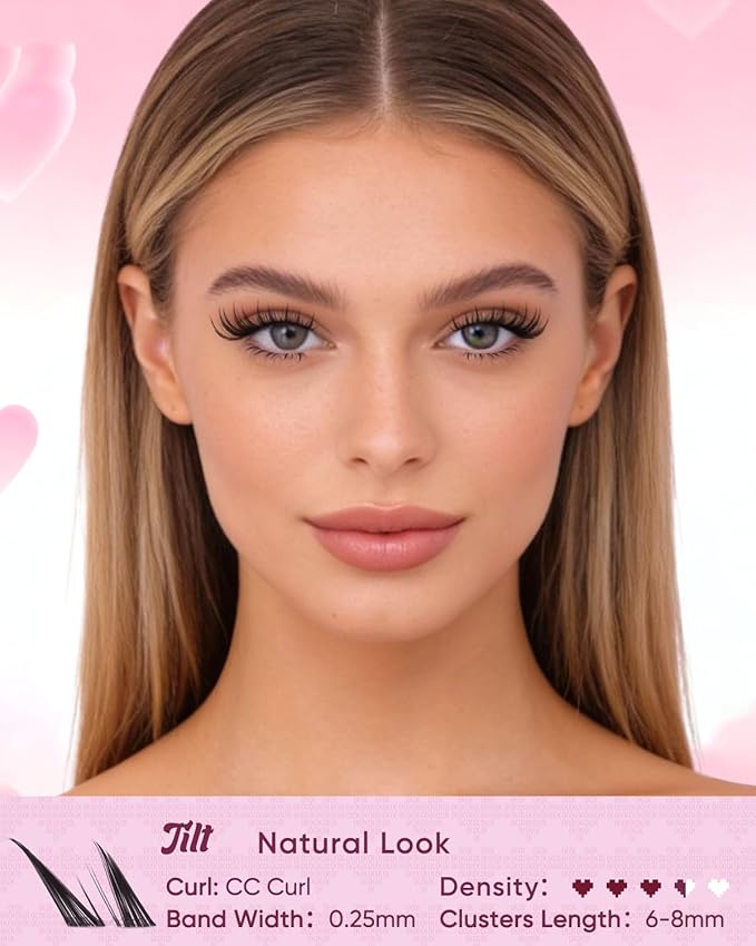 OKAYLOVE Bottom Lash Clusters DIY Eyelash Extensions, Tilt 6-8mm Lower Lashes Wispy Bottoms Individual Lashes, 96pcs CC Curl Natural Invisible Band Eyelash Clusters for Bottom Eyelashes Extension