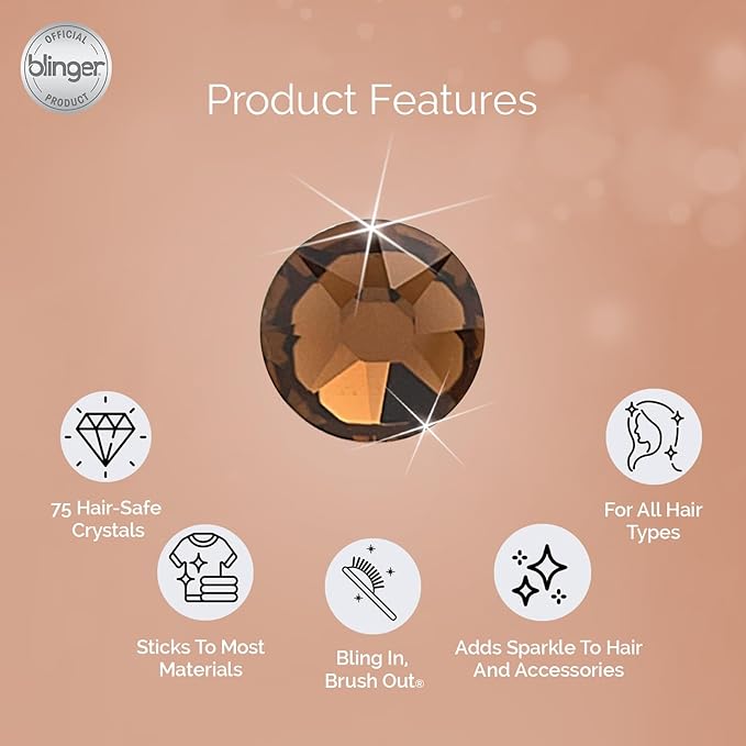 blinger® Shimmer Crystal Refill Pack – as seen on Shark Tank | 5 Discs – 75 Precision-Cut Glass Crystals | Hair-Safe Accessories | Styling Tool Not Included| Smokey Topaz 4 mm