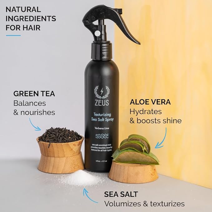 ZEUS Texturizing Sea Salt Hair Spray, Professional Volumizing & Styling Mist, Enhance Texture & Volume for Effortless Beachy Hair & Beard, Lightweight Hold & Matte Finish (Made in USA)