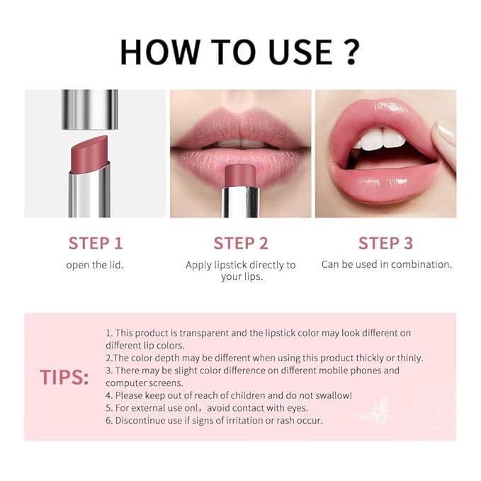 Honey Lipstick Balm - Long-lasting moisturizing lip color, natural and gentle nourishing lip balm, Pink cherry, Hydrating Lipgloss for All Skin Tones (Pink)