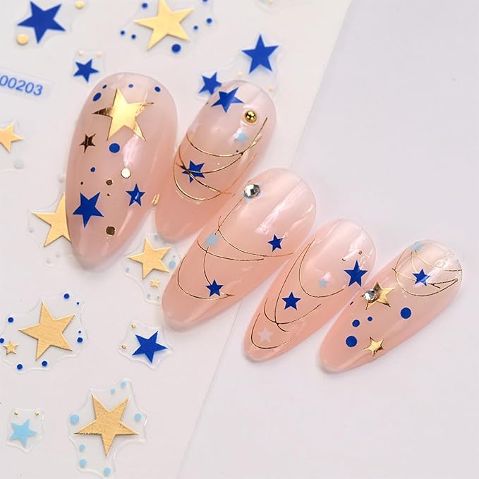12 Sheets Evil Eye Nail Stickers for Nail Art Star Nail Stickers Moon Nail Decals Snake Self Adhesive Nail Art Supplies for Women Girls Kid DIY Nail Art Decorations