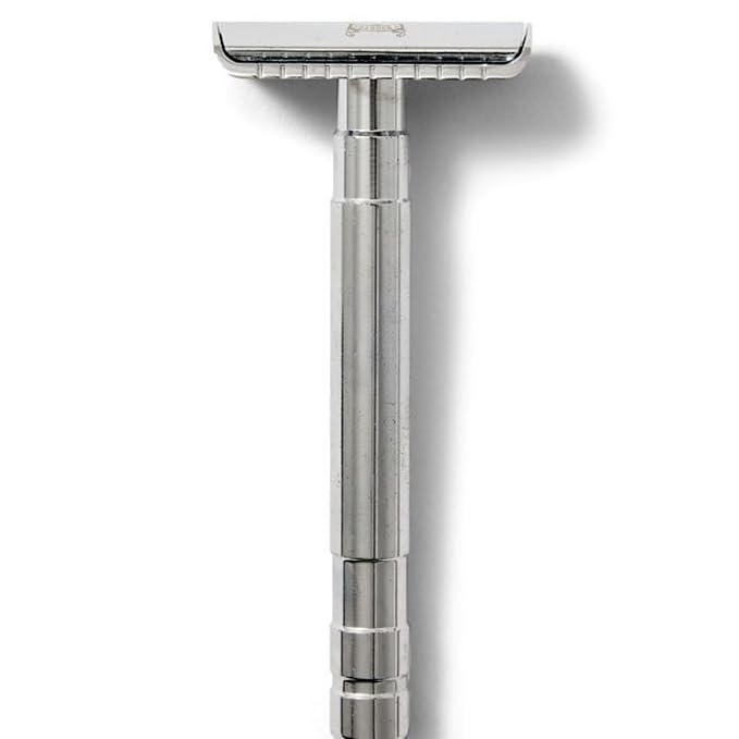 Double Edge Safety Razor, Chrome, 3-Piece Construction, Men's, Closed Comb Design, Single Blade, Weighted Precision Head