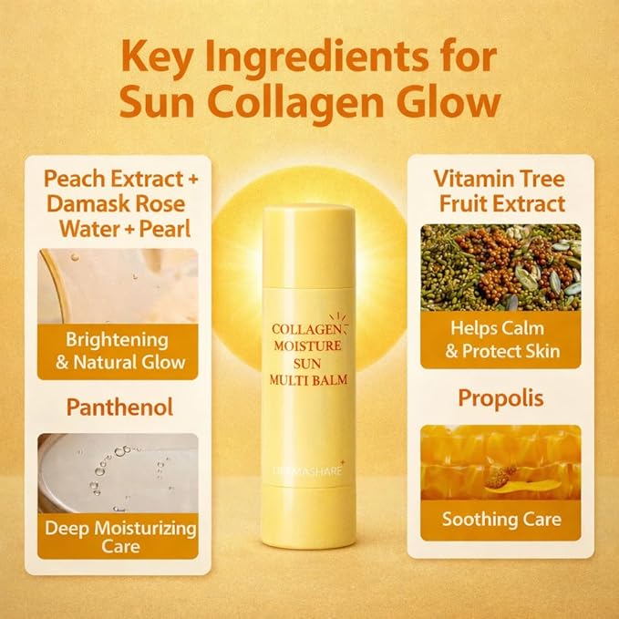 Dermashare Collagen Sun Grow balm SPF50 Brightening &Hydrating UV Shild for Glowing Skin Anti-Aging Korean Skincare 11g(0.38oz)