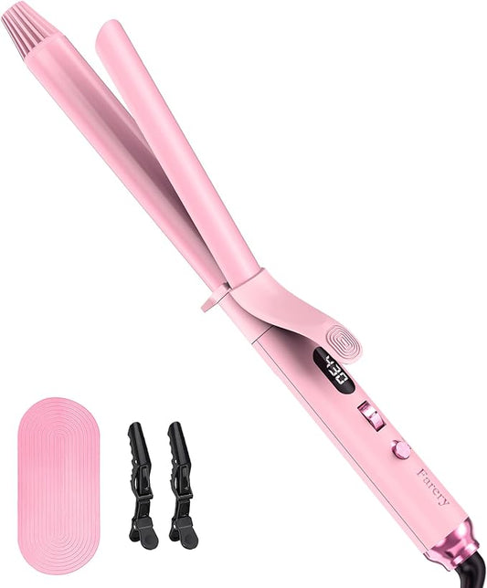 FARERY Long Barrel Curling Iron 1 Inch, Extra Long Curling Iron for Thin Hair, Infused Argan Oil & Keratin, 11 Adjustable Temp, Include Clips & Silicone Pad, Pink