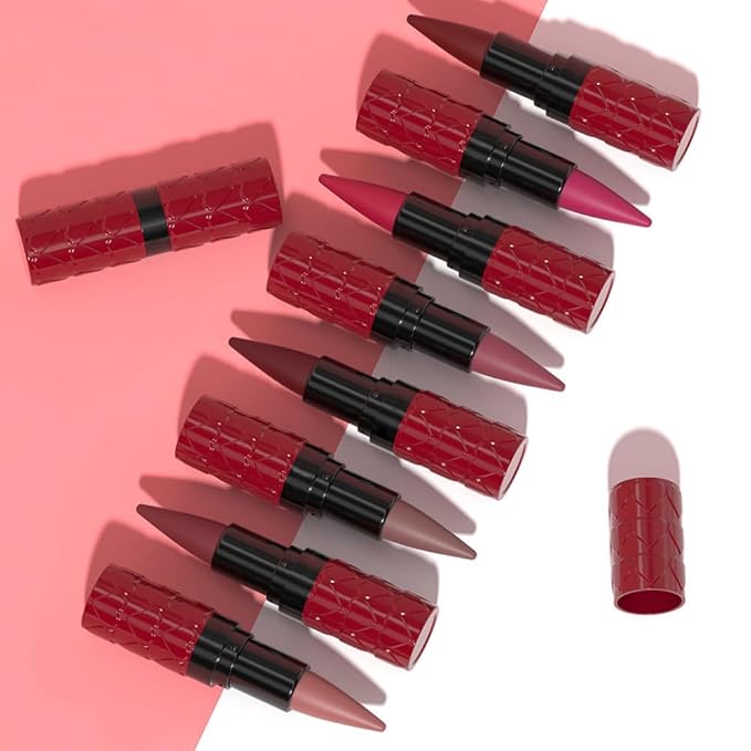 evpct 3Pcs Mauve Hot Pink Bright Red Gradient Matte Lipstick Lip Liner Combo Set for Older Women Long Lasting Waterproof, Lips Stick Crayon Cream Lip Liner Lipstick Combo Makeup, Flawless Ombre Effect