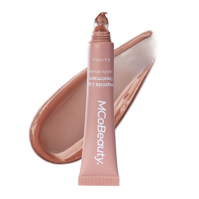 MCoBeauty - Peptide Lip Treatment - Vanilla Brulee - Nude Beige Shade - High Gloss Peptide Lip Balm & Plumper with Shea Butter - Hydrating Conditioning Lip Glaze for Soft Smooth Lips - Cruelty Free