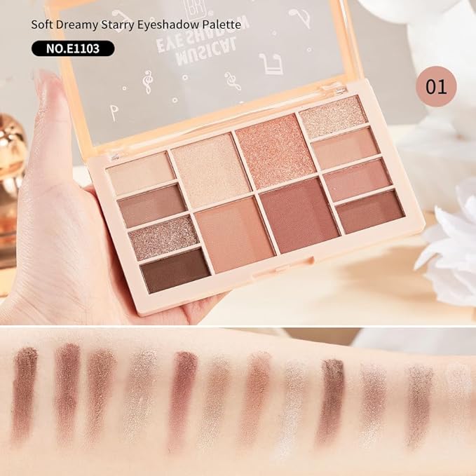 12-Color Neutral Nude Eyeshadow Palette – Matte, Shimmer&Glitter Warm Brown Caramel Shades, High-Pigment, Long-Lasting, Blendable Soft Glam Eye Shadow Makeup Kit for Daily Wear, Beginners&Mature Eyes
