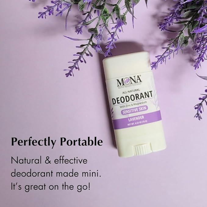 MONA Brands Natural Mini Deodorant for Women & Men, Travel Size 4-Pack, Aluminum & Baking Soda Free, Gentle for Sensitive Skin, Vegan Deodorant Sticks, 0.53 oz Each