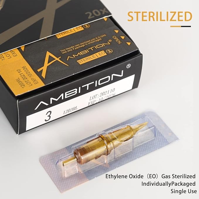 Ambition Glory Tattoo Cartridges #12 Standard 3RL Needles Disposable 20pcs 0.35mm 3 Round Liner for Rotary Tattoo Machine Supply