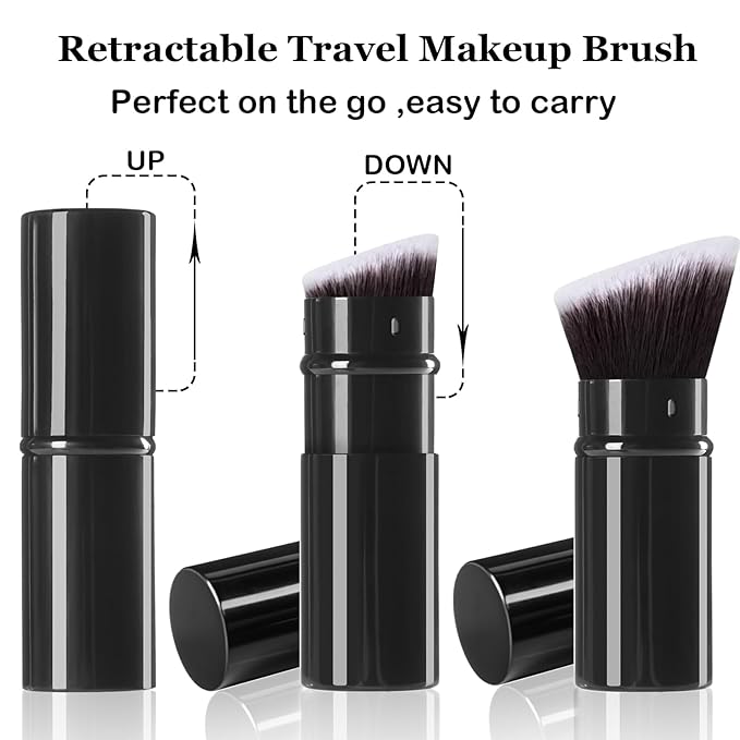 Keriloo Kabuki Makeup Brush, Retractable Angle Travel Powder Foundation Makeup Brush Face Blush Brushes for Blending Liquid, Bronzer, Buffing, Sunscreen,Flawless Cosmetics