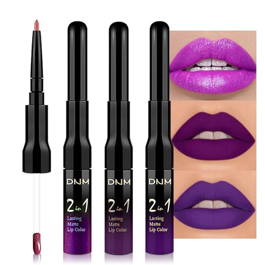evpct 3Pcs Burgundy Red Black Dark Purple Matte Lip Liner & Liquid Lipstick Stain Makeup Set for Women, Lip Liner Stain Long Lasting Waterproof Smudge Proof, Cruelty Free Lip Makeup 24 hours originale