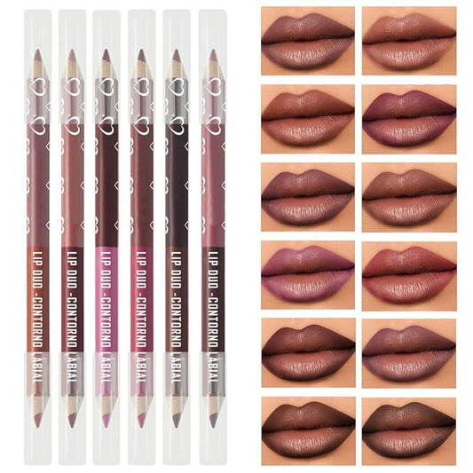 6Pcs Dual-Ended Dual-Colored Lip Liner Pencil Set - 12 Colors Matte Lipstick Pencil, No Transfer Smudgeproof & Waterproof, Sharpenable Lip Crayon for Women,Velvet Long-Lasting Lip Color Set B