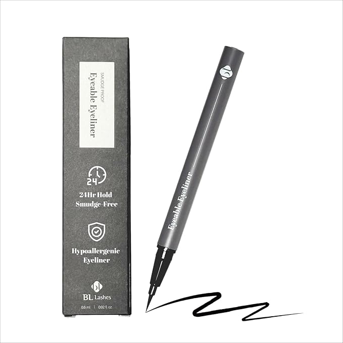 BL Lashes Liquid Eyeliner – 24Hr Long Lasting, Smudge Proof & Fade Resistant, Ultra Precision Brush Tip, Easy Removal Formula, Safe for Lash Extensions & Lift (Black, 0.5ml)