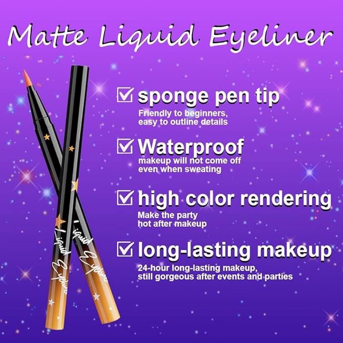 evpct Orange Matte Liquid Eyeliner Waterproof Smudge Proof, Orange Eye Liner Liquid Liner for Face Body Paint, Long-lasting Eyeliner Waterline Thin Quick-dry Eyeliners Pencil Eye Makeup Stay all Day