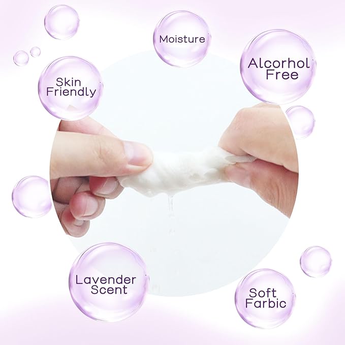 Pack of 100 Makeup Remover Wipes Individually Wrapped,Lavender Scent,Face Cleansing Wipes Bulk, Travel Towelette Makeup Remover Cloth for Face Cleansing Skin Care Remove Makeup