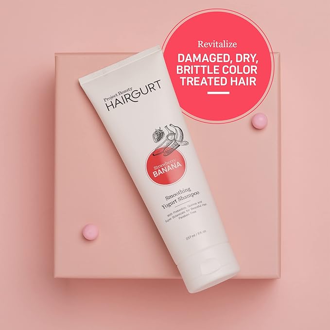 Strawberry Banana Smoothing Hair Care Set – Shampoo + Conditioner + Mask – Frizz Control for Color-Treated Hair – Natural & Sulfate-Free