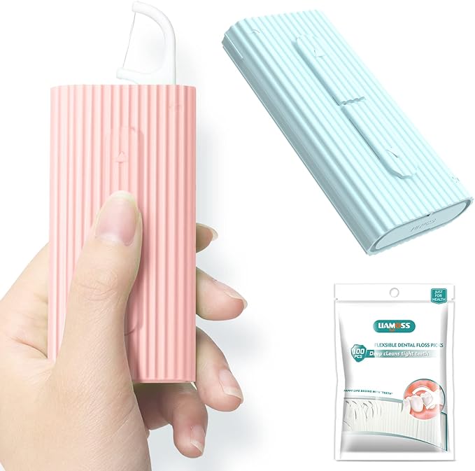 Dental Floss-LIAMOSS Floss Pick Dispenser,120 Count PinkBlue Flossers for Adults,Dental Pick,Floss Threaders,Toothpicks Sticks,The Best Dental Tools for Cleaning Teeth & Oral Care…