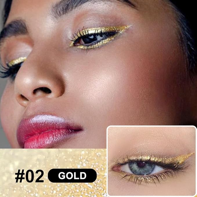 HHLOH 2PCS Metallic Glitter Liquid Eyeliner Pens Set – Waterproof Mark Bronze Brown or Gold Long-Lasting Sparkly Eye Makeup – Tattoo-Effect Ink Liners for Women & Men, Delineador Líquido con Brillo 05